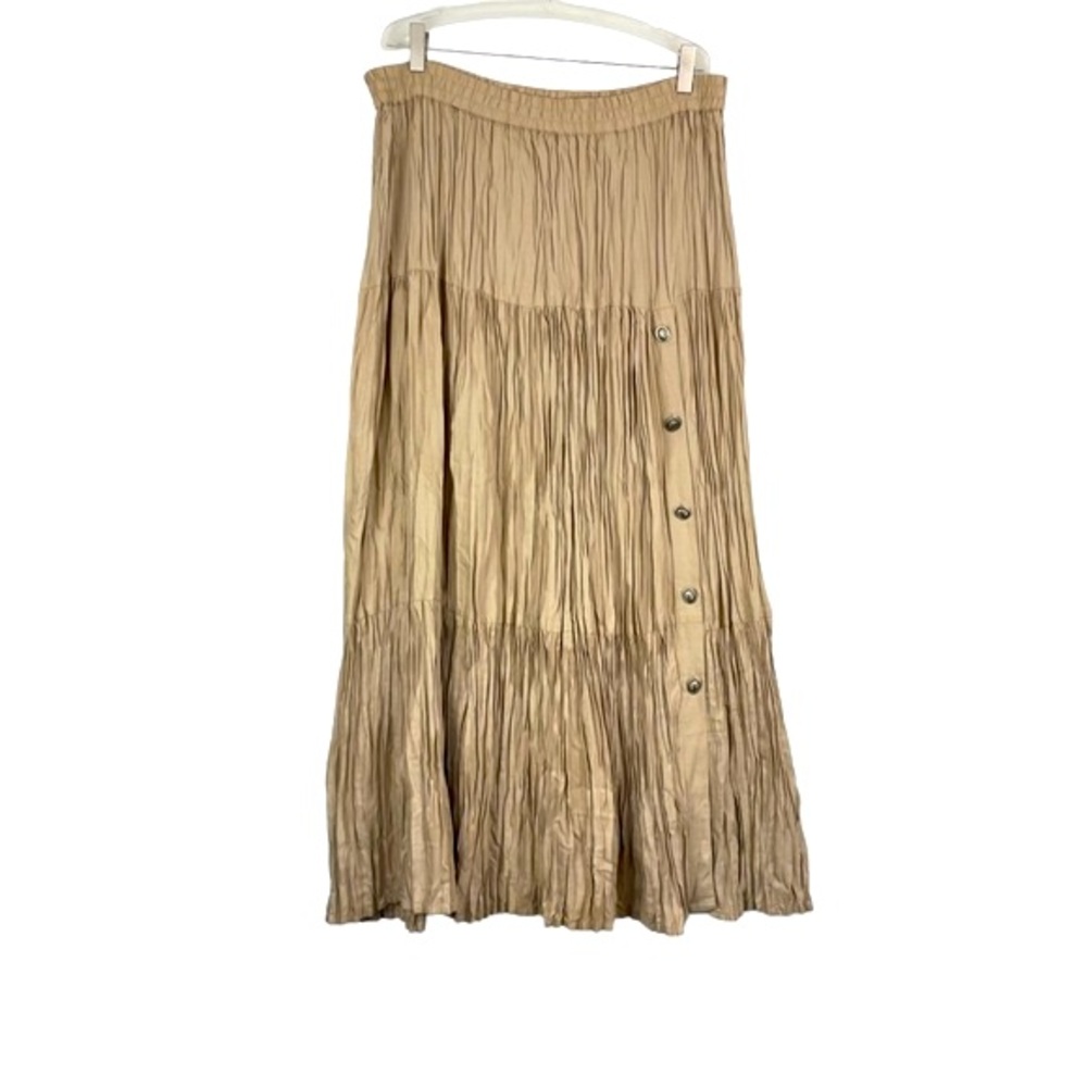 VINTAGE by RHYTHM BLUE Tan Crinkle Maxi Skirt with Silver Conchos